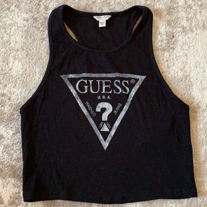 Guess graphic tank top rib crop top